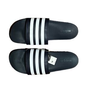 Adidas Adilette Comfort Men’s Navy And White Stripe Slides, Size 18, NWT